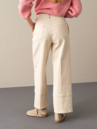 Xint Ekru Regular Fit Geniş Paça Pantolon