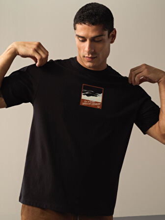 Xint Siyah Oversize Baskılı Tişört