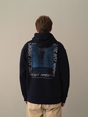 Xint Lacivert Oversize Baskılı Sweatshirt