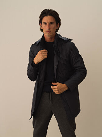 Xint Siyah Regular Fit Uzun Şişme Kaban