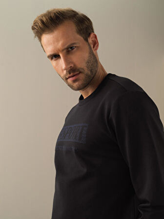 Xint Siyah Slim Fit Baskılı Sweatshirt