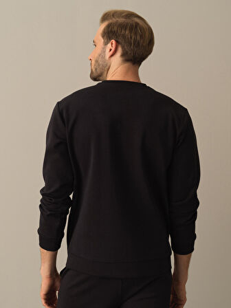 Xint Siyah Slim Fit Baskılı Sweatshirt