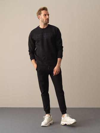 Xint Siyah Slim Fit Baskılı Sweatshirt