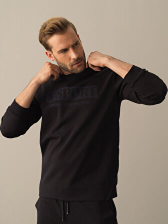 Xint Siyah Slim Fit Baskılı Sweatshirt