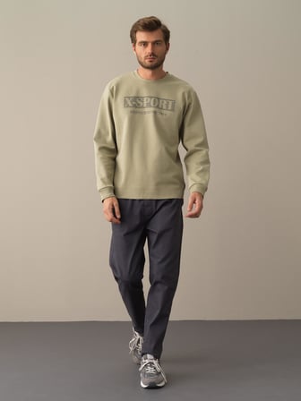 Xint Yeşil Slim Fit Baskılı Sweatshirt