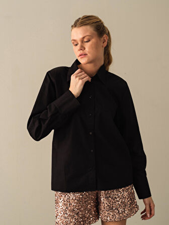 Xint Siyah Regular Fit Vatkalı Gömlek