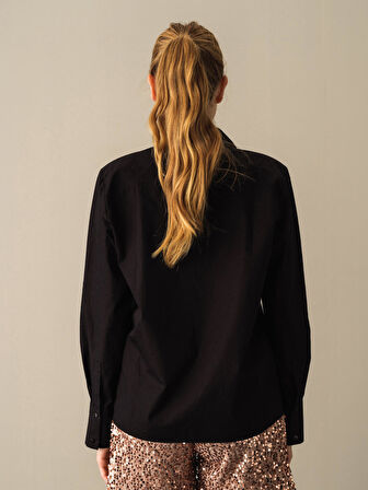 Xint Siyah Regular Fit Vatkalı Gömlek