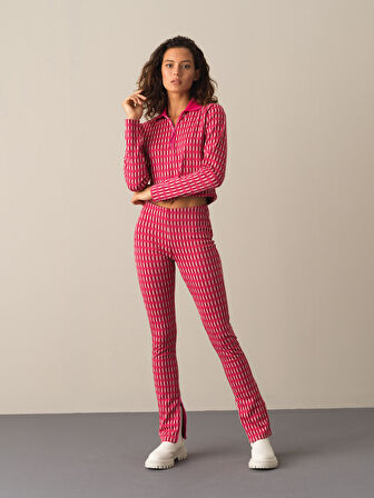 Xint Fuşya Esnek Dokulu Slim Fit Desenli Tayt