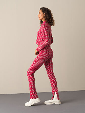 Xint Fuşya Esnek Dokulu Slim Fit Desenli Tayt