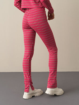 Xint Fuşya Esnek Dokulu Slim Fit Desenli Tayt