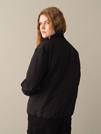 Xint Siyah Fermuarlı Oversize Bomber Ceket