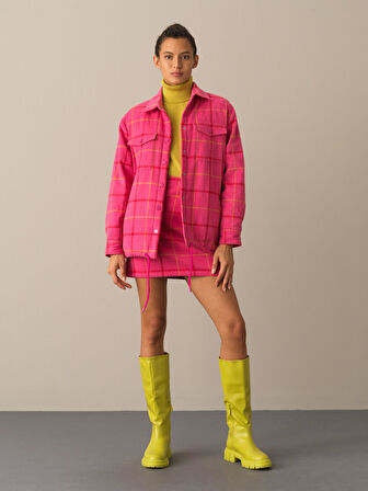 Xint Fuşya Oversize Ekose Mont