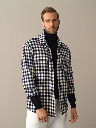 Xint Lacivert Oversize Ekose Gömlek