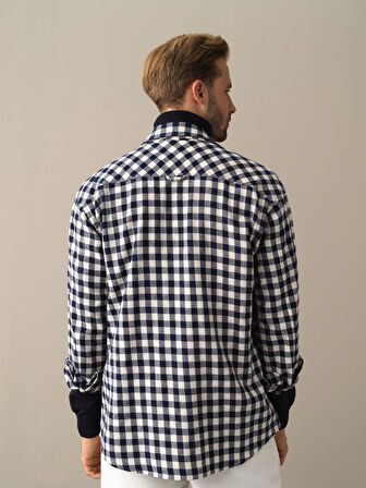 Xint Lacivert Oversize Ekose Gömlek