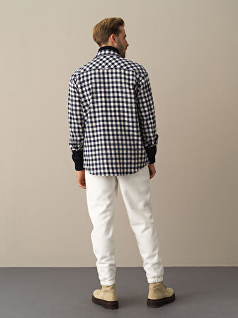 Xint Lacivert Oversize Ekose Gömlek