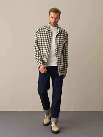 Xint Yeşil Oversize Ekose Gömlek