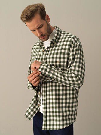 Xint Yeşil Oversize Ekose Gömlek