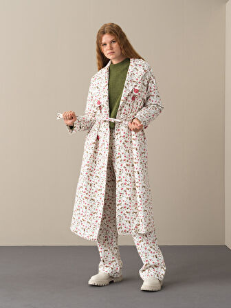 Xint Pembe Pamuk Dokulu Pamuklu Oversize Trençkot