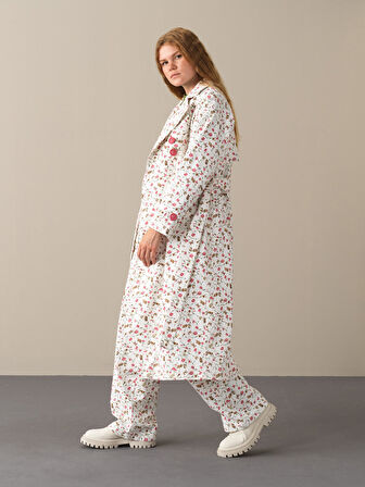 Xint Pembe Pamuk Dokulu Pamuklu Oversize Trençkot