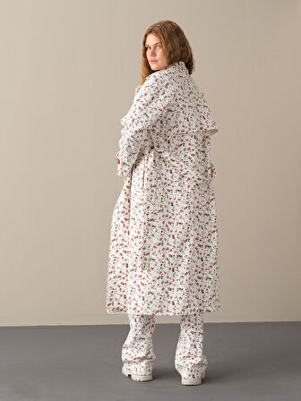 Xint Pembe Pamuk Dokulu Pamuklu Oversize Trençkot