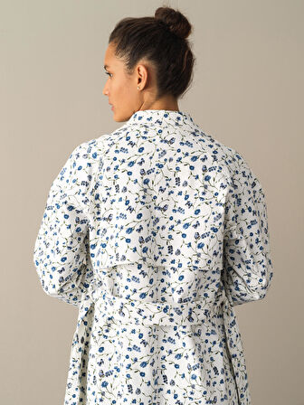 Xint Mavi Pamuk Dokulu Pamuklu Oversize Trençkot