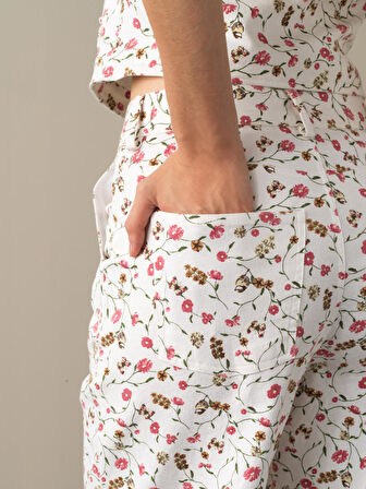 Xint Pembe Pamuklu Oversize Desenli Pantolon