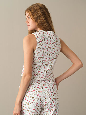 Xint Pembe Pamuklu Regular Fit Desenli Yelek