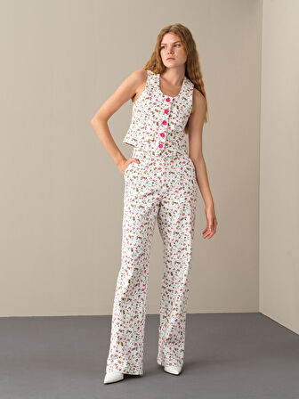 Xint Pembe Pamuklu Regular Fit Desenli Yelek