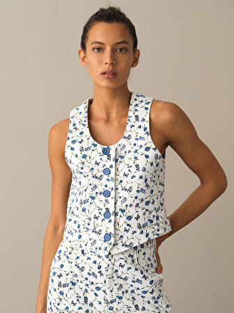 Xint Mavi Pamuklu Regular Fit Desenli Yelek