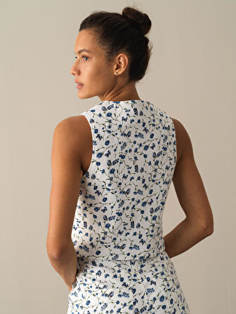 Xint Mavi Pamuklu Regular Fit Desenli Yelek