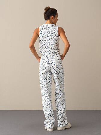 Xint Mavi Pamuklu Regular Fit Desenli Yelek