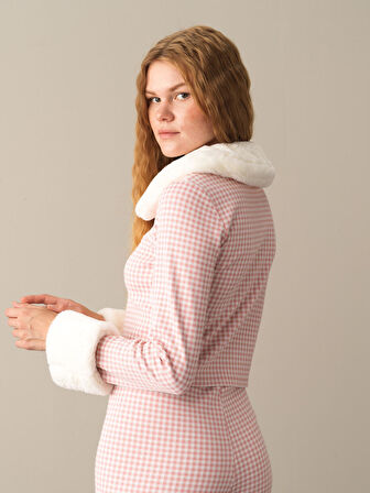 Xint Pembe Pamuklu Regular Fit Ekose Ceket