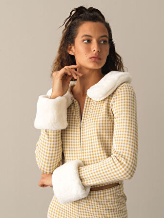 Xint Sarı Pamuklu Regular Fit Ekose Ceket