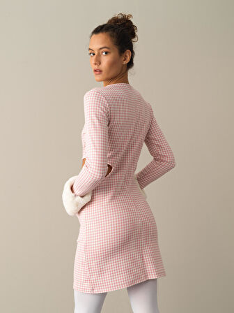 Xint Pembe Slim Fit Ekose Mini Elbise