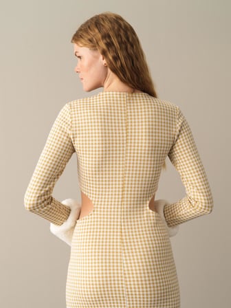 Xint Sarı Slim Fit Ekose Mini Elbise