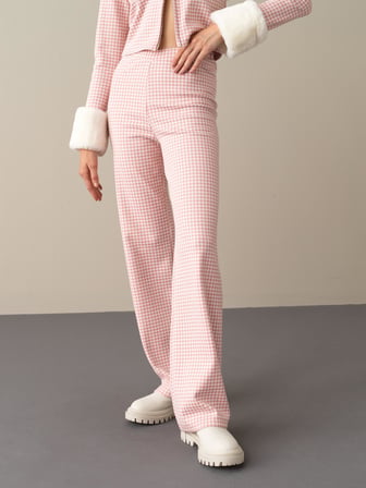Xint Pembe Regular Fit Ekose Pantolon