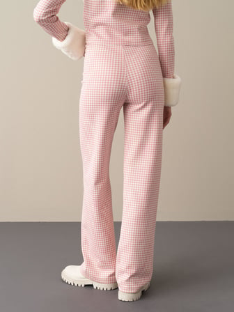 Xint Pembe Regular Fit Ekose Pantolon