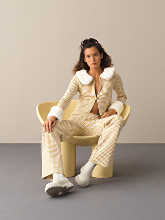 Xint Sarı Regular Fit Ekose Pantolon