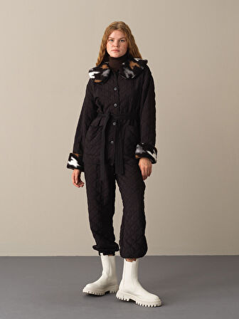 Xint Siyah Kürklü Oversize Ceket