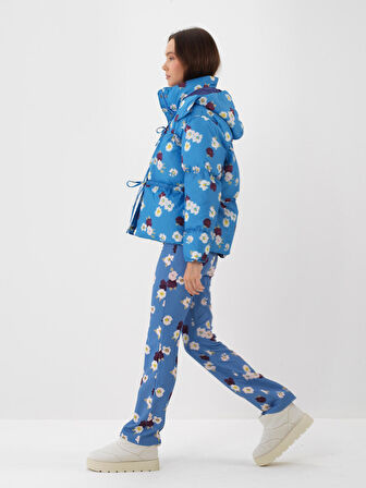 Xint Mavi Formunu Koruyan Oversize Desenli Şişme Mont