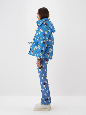Xint Mavi Formunu Koruyan Oversize Desenli Şişme Mont