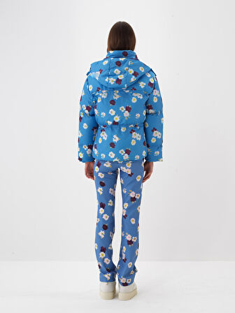 Xint Mavi Formunu Koruyan Oversize Desenli Şişme Mont