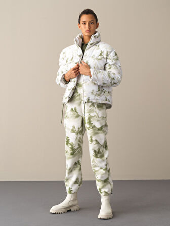 Xint Yeşil Pamuk Dokulu Oversize Desenli Şişme