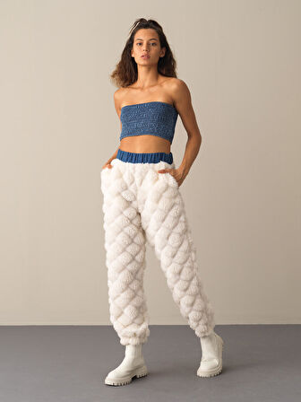 Xint Beyaz Oversize Cepli Kuzu Pantolon