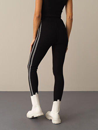 Xint Siyah Esnek Dokulu Yüksek Bel Slim Fit Triko Tayt