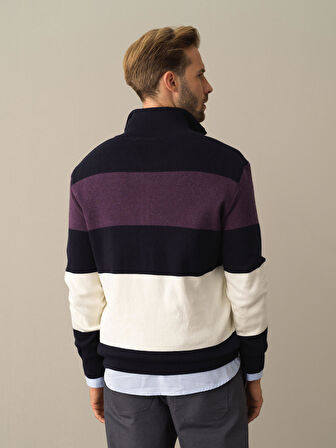 Xint Lacivert Regular Fit Çizgili Kazak