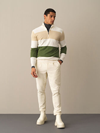 Xint Ekru Regular Fit Çizgili Kazak