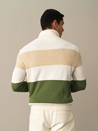 Xint Ekru Regular Fit Çizgili Kazak