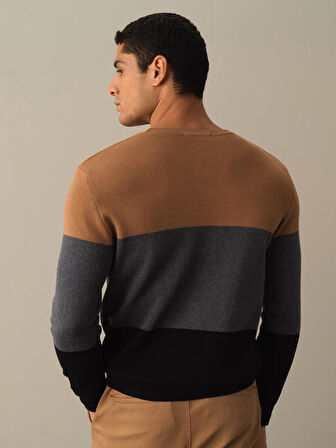 Xint Siyah Regular Fit Çizgili Kazak