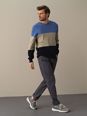 Xint Lacivert Regular Fit Çizgili Kazak